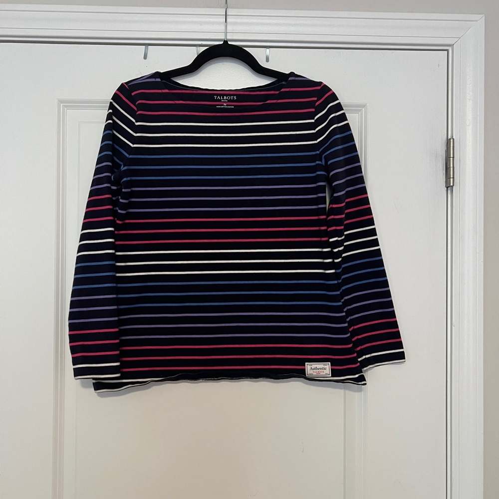 Talbots Black and Pink Striped Top